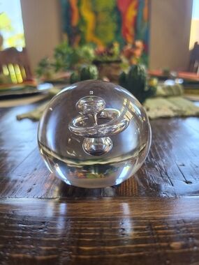 Vintage Hand-Blown Simon Pearce Clear Glass Orb Paperweight Sculpture 80's EUC